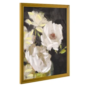 Hand Painted Romantic White Florals Gold Wood Framed Canvas Wall Art