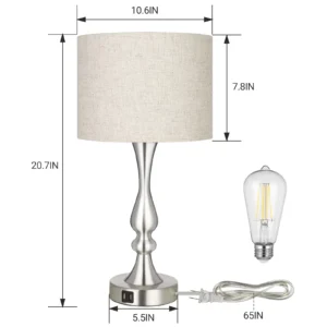 Modern Touch Control Table Lamp 3 Way Dimmable with 2 USB