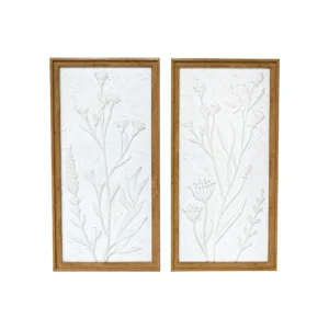 10 inch x 20 inch White Floral 2 Piece Wall Art Set