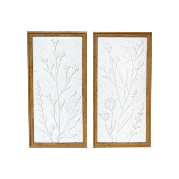 10 inch x 20 inch White Floral 2 Piece Wall Art Set
