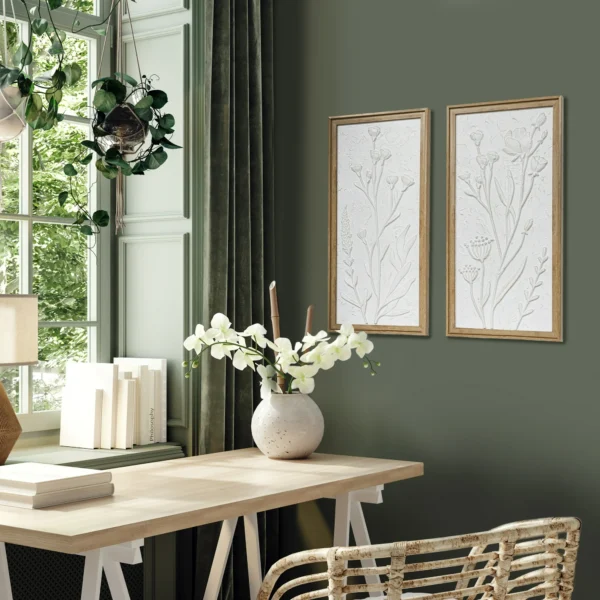 10 inch x 20 inch White Floral 2 Piece Wall Art Set - Image 4