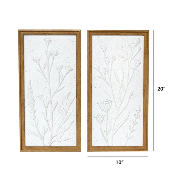 10 inch x 20 inch White Floral 2 Piece Wall Art Set - Image 2