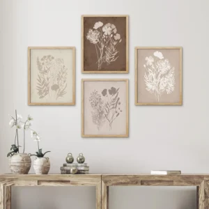 Framed Grunge Forest Flower Bouquet Wall Art, Set of 4 Nature