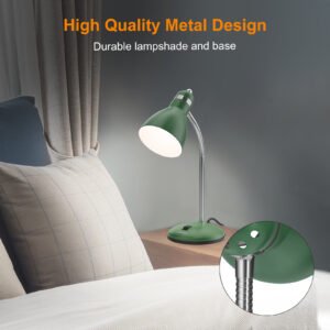 Metal Desk Lamp, Adjustable Gooseneck Table Lamp for Home, Office, Bedroom, Green